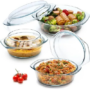 3Pcs Glass Casserole With Glass Lids